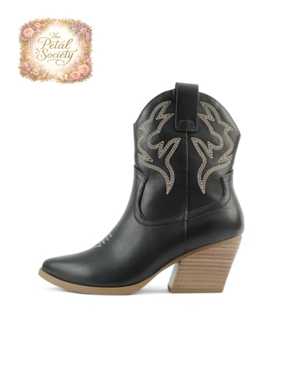 Western Ankle Bootie Pointed Toe Low Block Heel Faux Suede